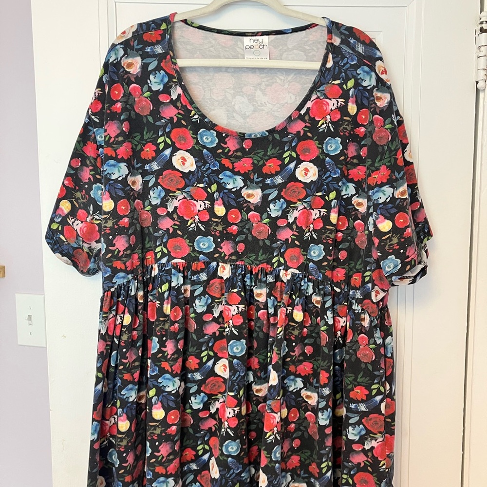 Hey Peach Floral Babydoll Short Sleeve Top